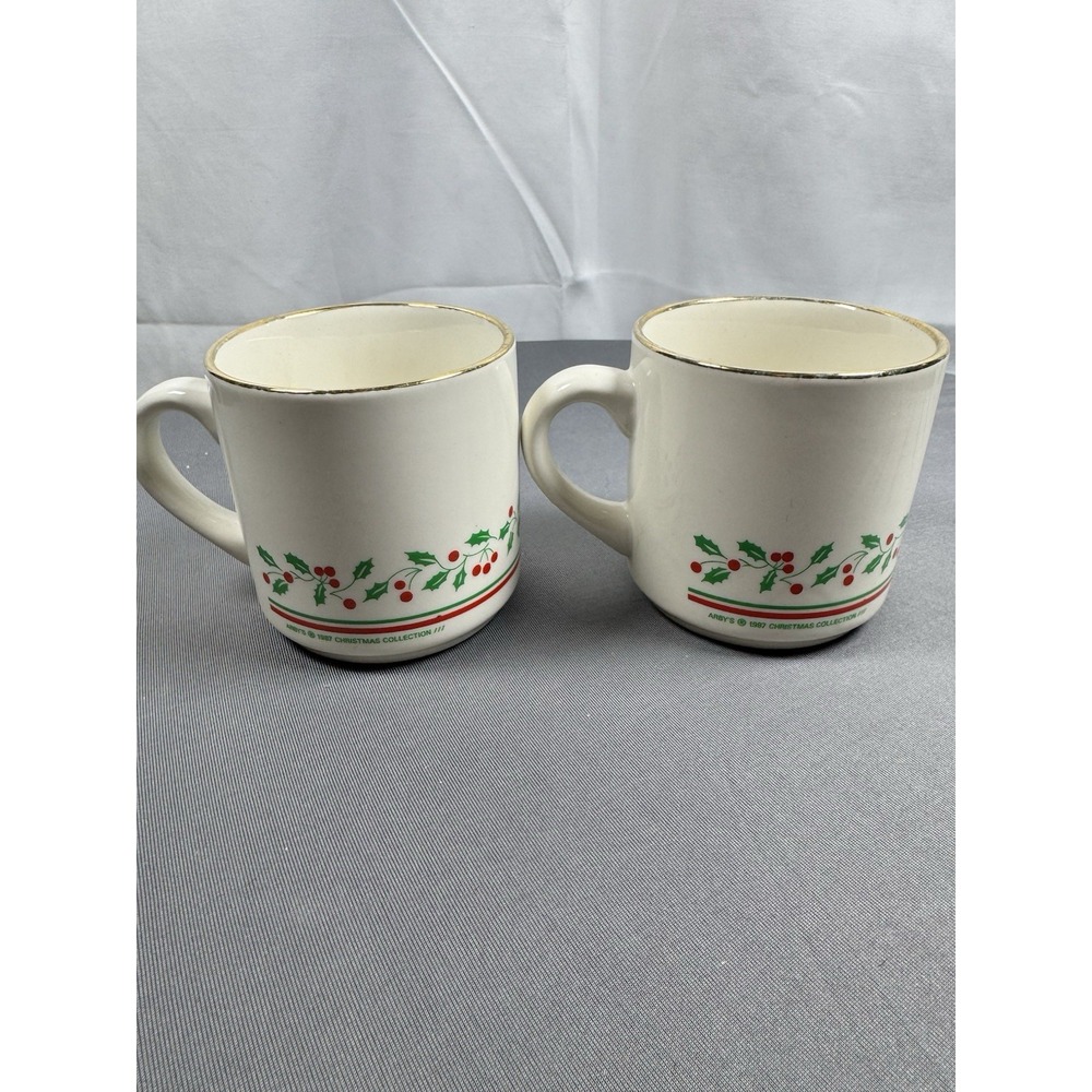 Arby's Vintage Christmas‎ Holly Berry Coffee Cup Mugs Pair 1987 Vintage Mugs
